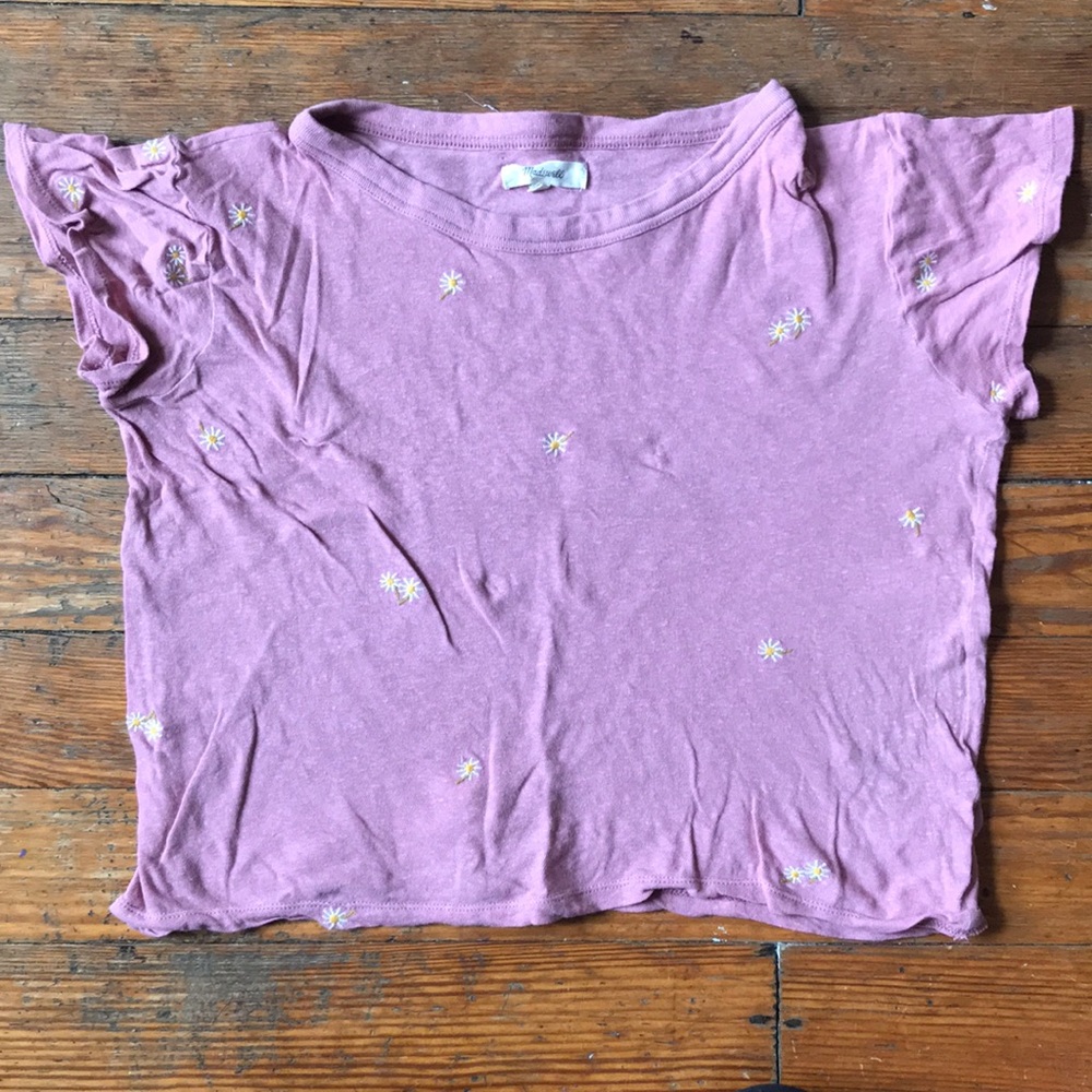 Madewell pink embroidered daisy tee
